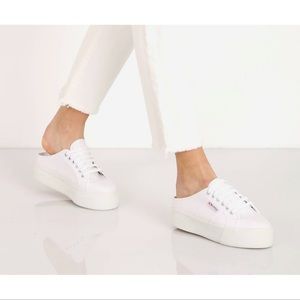 Superga Platform Mule Sneakers White Canvas 9.5